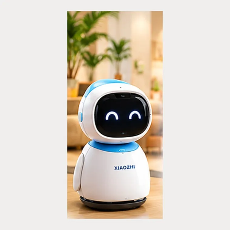 Robot Yisbro nhỏ màu trắng xanh, màn hình mặt cười, dáng tròn