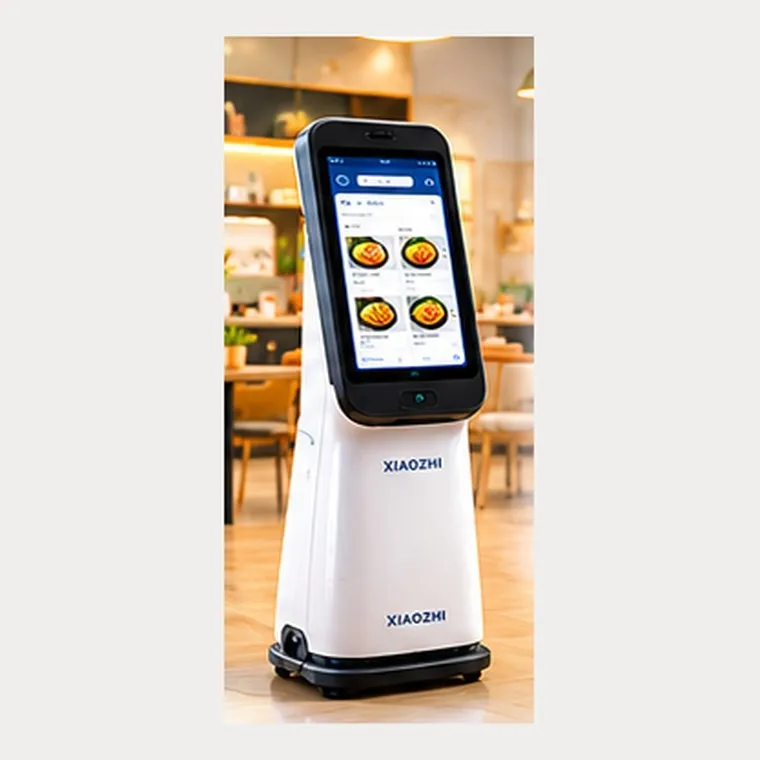 Robot Olice thân đứng với màn hình cảm ứng hiển thị thực đơn
